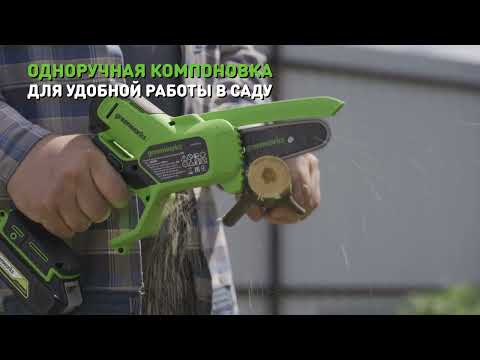 Миниатюра изображения товара Пила цепная аккумуляторная Greenworks G24MCS10 24V 10см  / 2008207UB  (c АКБ 4Ач и ЗУ)