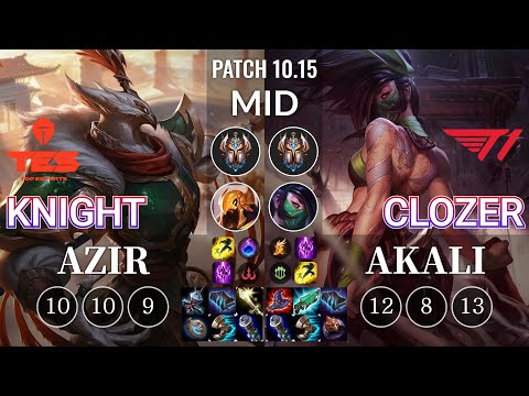 TES knight Azir vs T1 Clozer Akali Mid - KR Patch 10.15