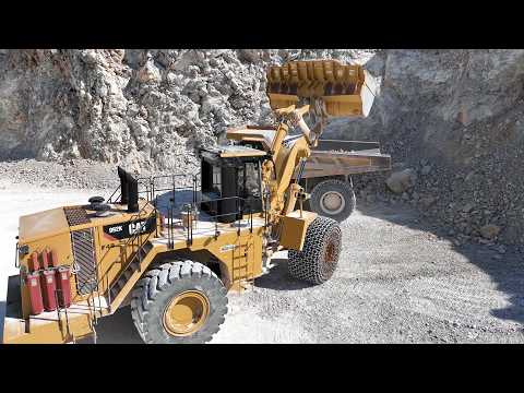Caterpillar 992K Wheel Loader Loading Blasted Aggregates On Cat 777F Dumpers - Interkat SA 4K