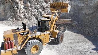 Caterpillar 992K Wheel Loader Loading Blasted Aggregates On Cat 777F Dumpers - Interkat SA 4K