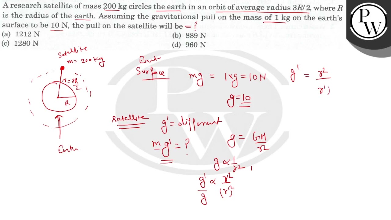 A research satellite of mass \( 200 \mathrm{~kg} \) circles the earth in an orbit of average rad...