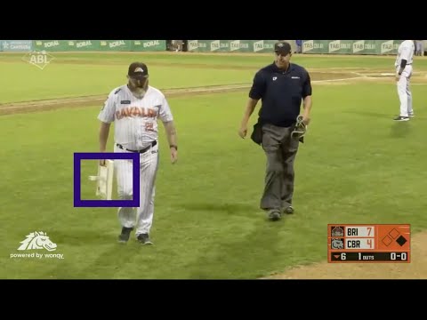 Canberra Cavalry’s manager Keith Ward gets ejected and takes the first base bag with him  #ABL