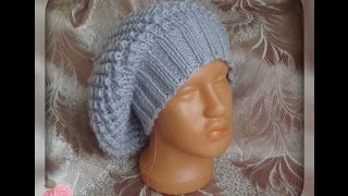Берет спицами плетенка
