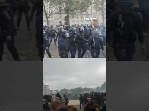 France protests ERUPT as a car burns and arrests mount #shorts