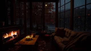 Cozy Cabin and Autumn Forest with Rainfall | Fireplace Sounds For A Quiet Night Of Sleep