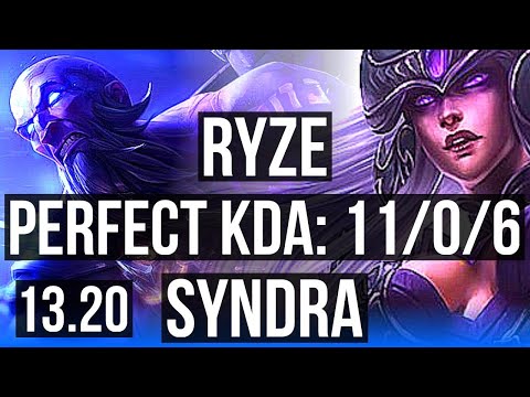 RYZE vs SYNDRA (MID) | 11/0/6, 1800+ games, Legendary, 1.5M mastery | EUW Master | 13.20