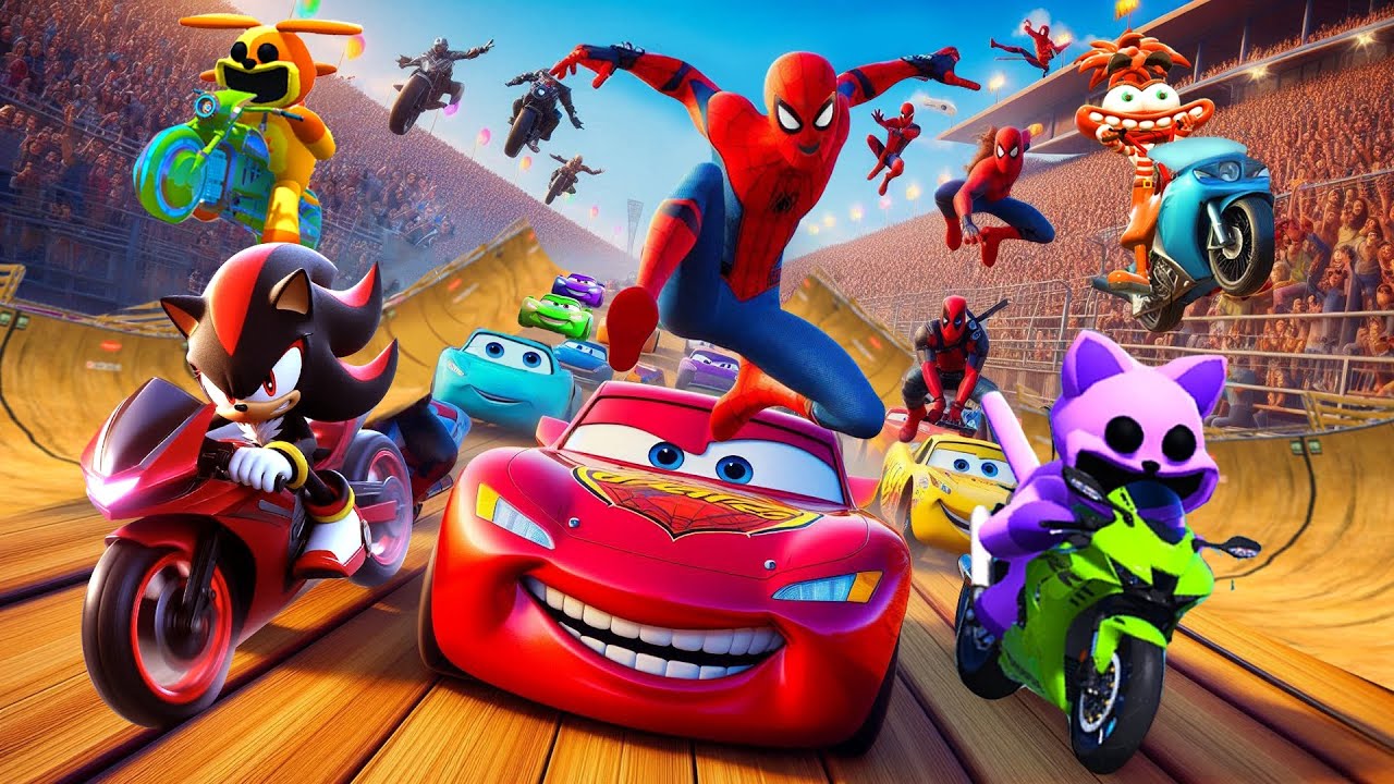 GTAV SPIDER - MAN 2🕸️, FIVE NIGHTS AT FREDDY'S, SONIC THE HEDGEDOG 3 Join in Epic Stunt Racing 🛸