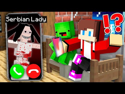 JayJay & Mikey - Maizen - How Scary SERBIAN DANCING LADY Called Baby JJ and Mikey at Night in Minecraft? - Maizen
