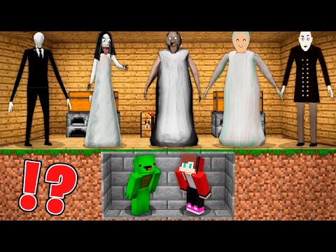 JJ and Mikey Hide From SLENDERINAS MOM and Slendrina , Slenderman and Grenny in Minecraft Maizen