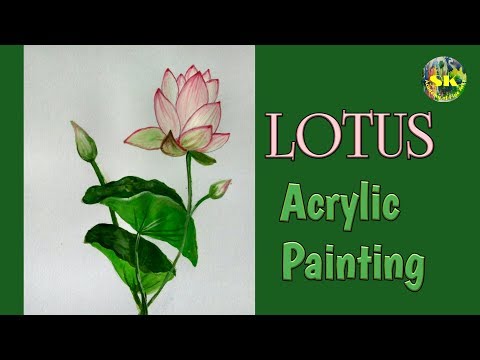 Lotus drawing ||  Lotus painting || how to draw and paint Lotus in acrylic