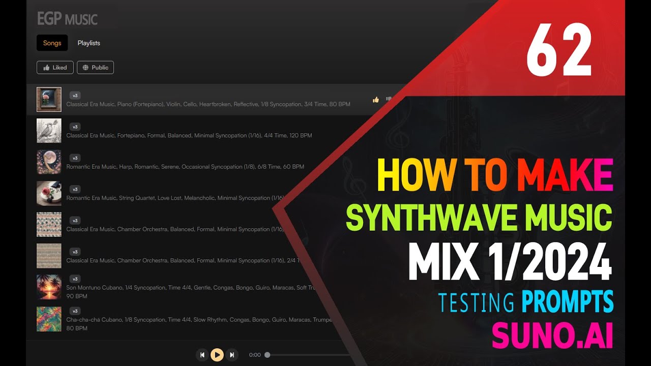 How to Make Synthwave Music . Suno AI Playlist, Prompts 2024 . Created by Artificial Intelligence