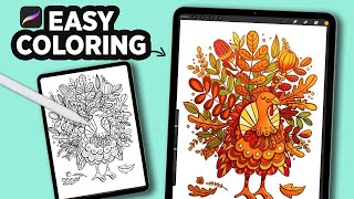 How to color a COLORING PAGE in PROCREATE #Shorts