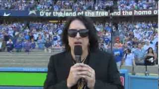 Paul Stanley Sings The National Anthem at Dodger Stadium - Interview Included
