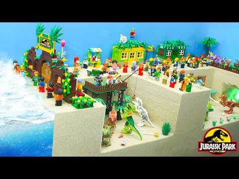 Giant Tidal Tsunami Takedown a Huge Lego Jurassic Park! - Lego Tsunami Dam Breach Experiment