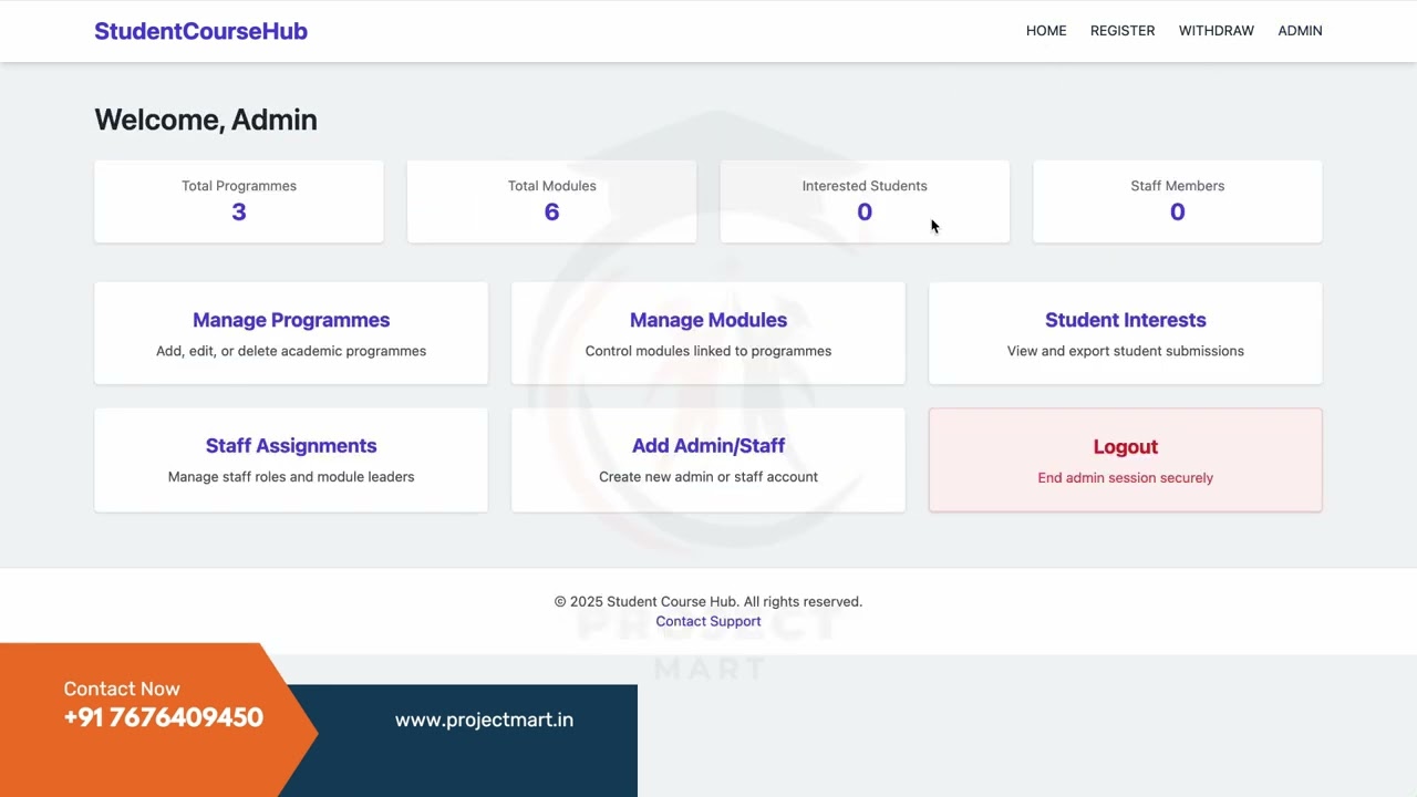 Student Course Hub | PHP MySQL Web Application | Course Registration System | Admin Dashboard