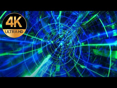 7hour 4k Flashing Metallic Blue Green color Relaxing Deep Hole background Abstract Video neon tunnel