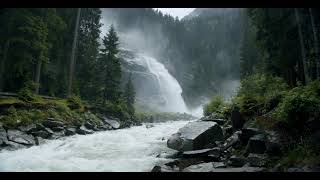 Calming Powerful Mountain Waterfall and River. Relaxing Nature Sounds. (10 Hours, 4K). White Noise.