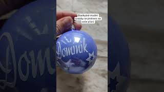 Skleněná vánoční baňka se jménem - blankyt modrá LESK 7cm