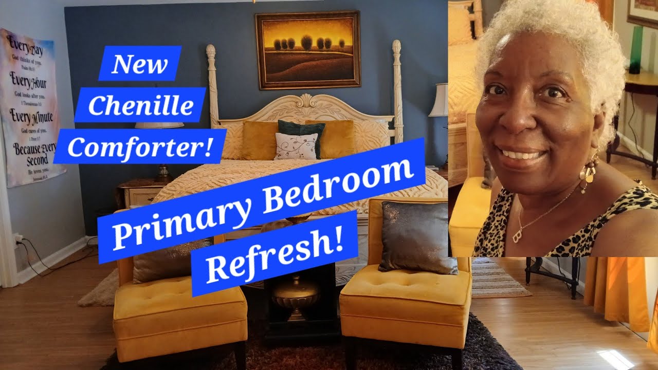 PRIMARY BEDROOM MADE BEAUTIFUL! FB MARKETPLACE CHENILLE COMFORTER! 