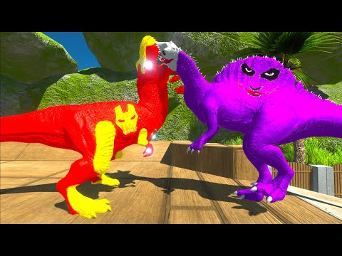 IRON MAN T-REX vs JOKER SPINOSAURUS DEATH RUN - Animal Revolt Battle Simulator