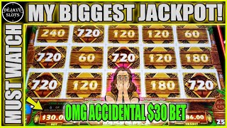 ACCIDENTAL $30 MAX BET PAYS OFF! MY BIGGEST JACKPOT ON MIGHTY CASH OUTBACK BUCKS