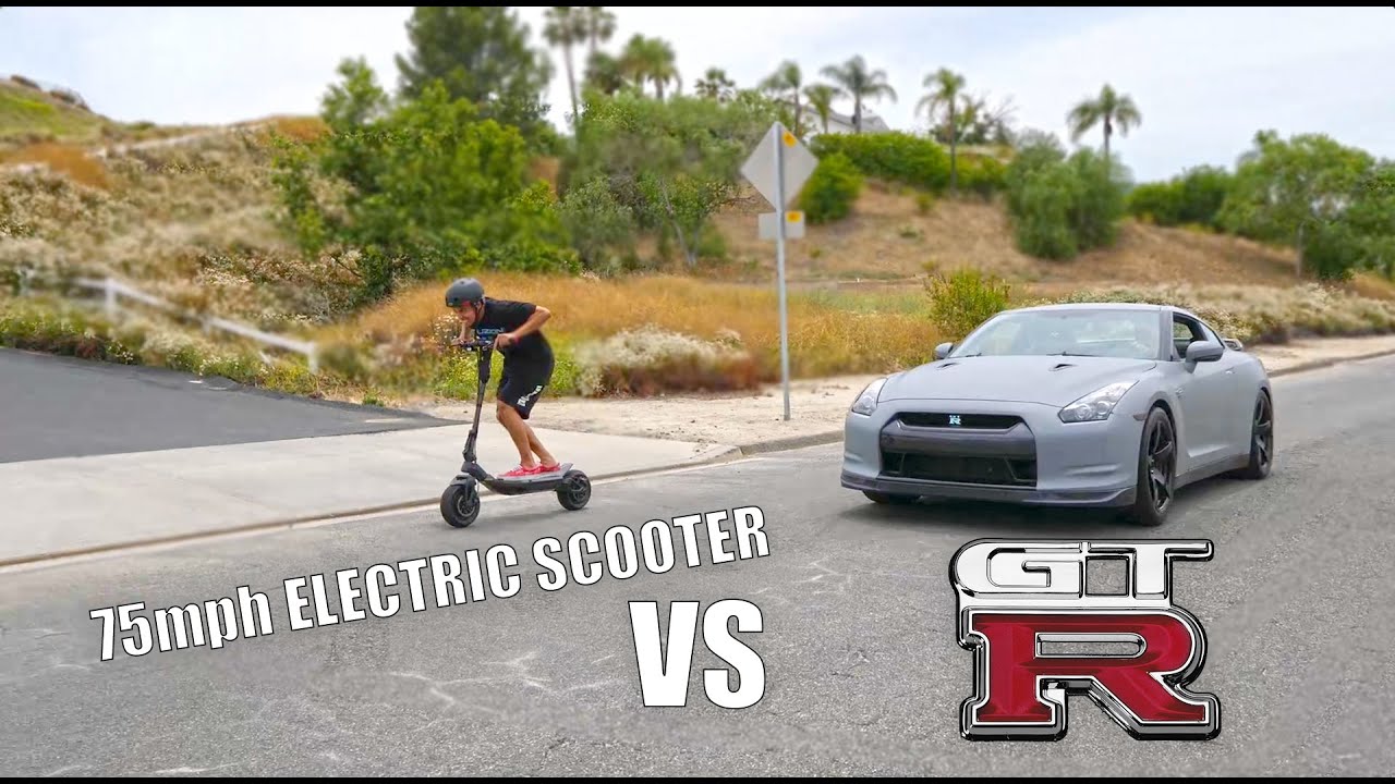 NISSAN GTR VS WORLDS FASTEST ELECTRIC SCOOTER 75MPH!! RION Scooter