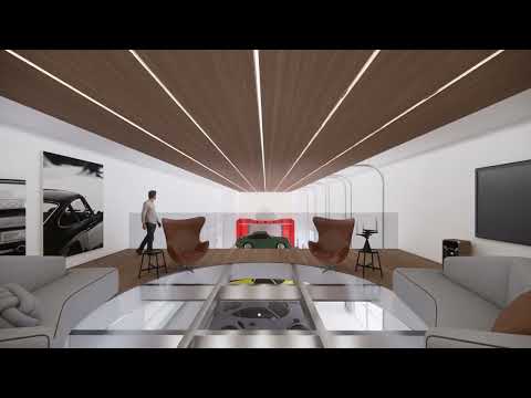 Garaza Design glass mezzanine garage rendering