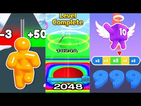 Ball Run 2048 (high score 1024A) vs Tall Man Run/ Spiral Roll vs Level Up Numbers Satisfying Games
