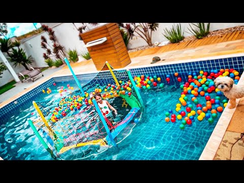 COLOCAMOS A CAMA ESLASTICA NA PISCINA * EXPERIMENTO *