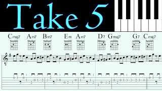 TAKE FIVE | DAVE BRUBECK | Acoustic Guitar Lesson | Tutorial | Sheet music & TAB