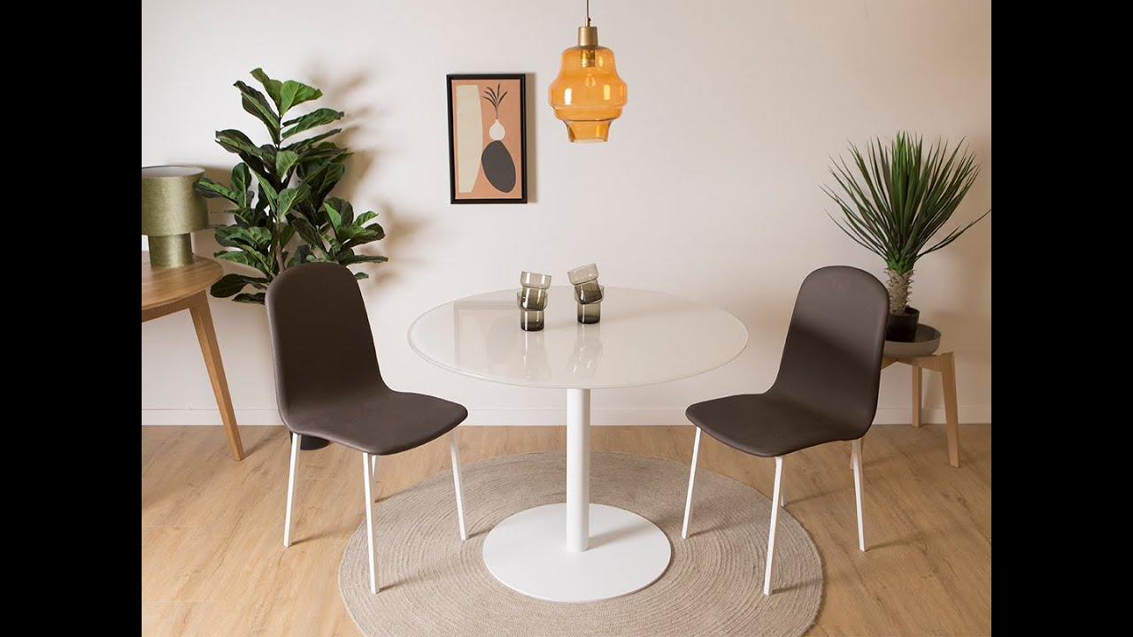 Watch Mesa redonda con encimera de cristal y pie central para cocina o comedor Now Mesa redonda con encimera de cristal y pie central para cocina o comedor