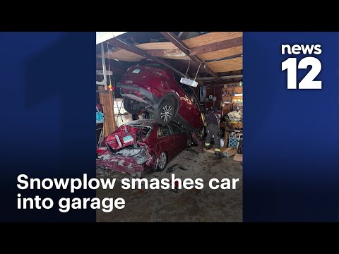 Out-of-control snowplow crashes into parked car and through garage | News 12