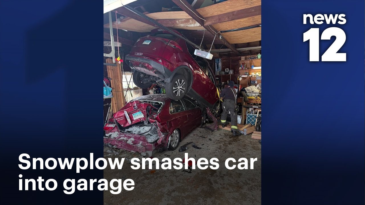 Out-of-control snowplow crashes into parked car and through garage | News 12