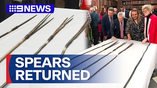 More than 250-year-old spears returned home after being taken by James Cook | 9 News Australia