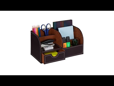 Schreibtisch Organizer Kunstleder Schwarz - Weiß - Holzwerkstoff - Kunststoff - Textil - 28 x 15 x 15 cm