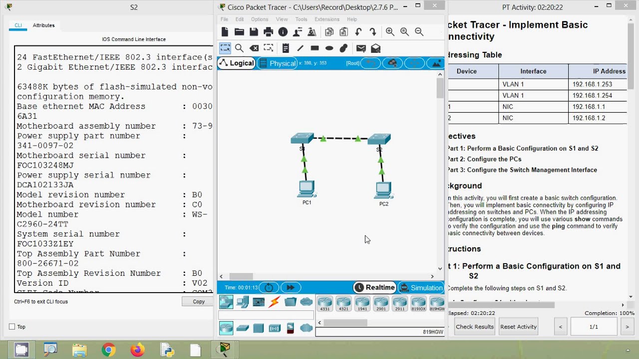 2.7.6 Packet Tracer - Implement Basic Connectivity