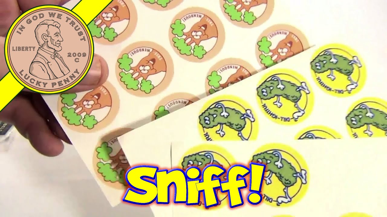 Scratch 'n Sniff Vintage 80's Stinky Stickers - Party Time, Gumballs, Wood, Dill Pickle