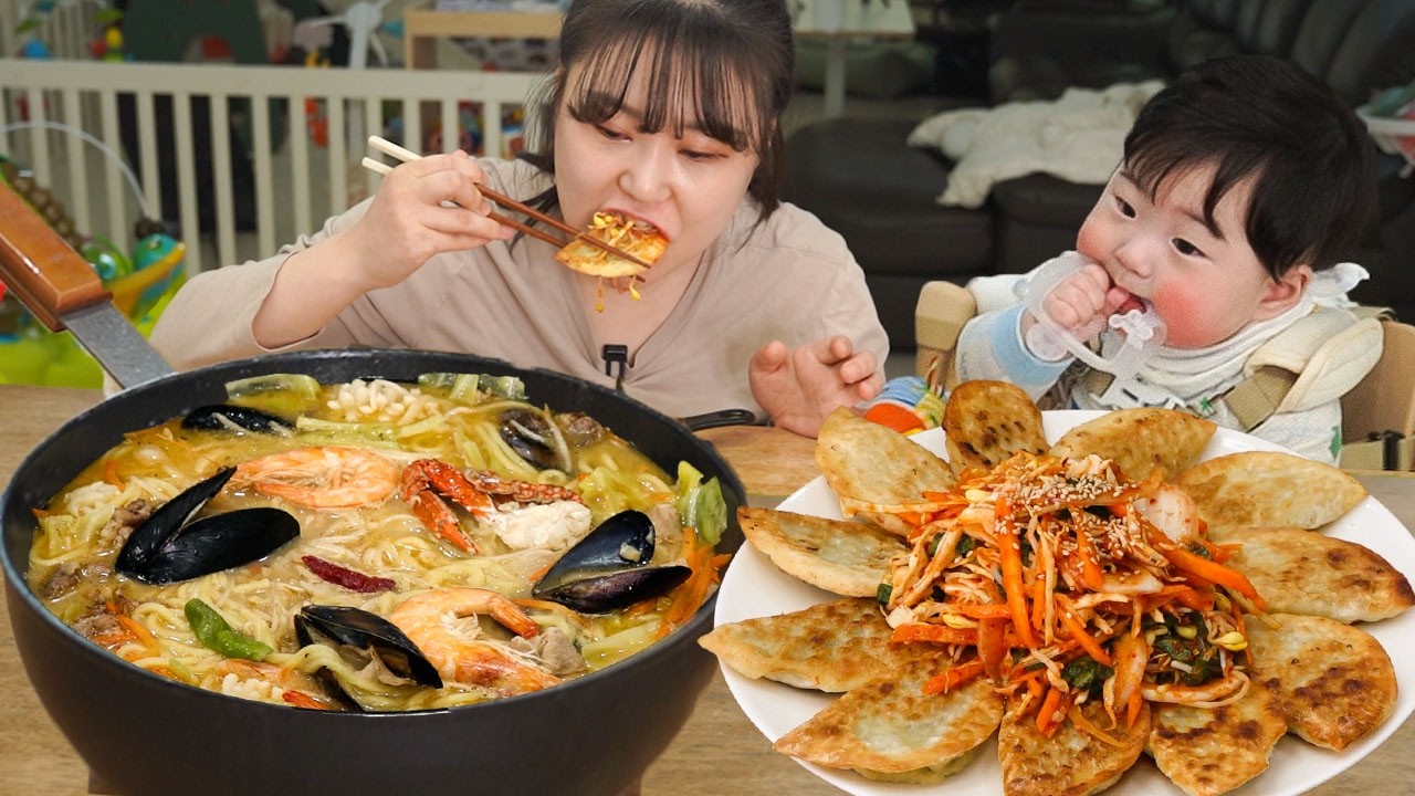 밀키트로 간단하게 만든 나가사키 짬뽕과 비빔만두 먹방😋MUKBANG