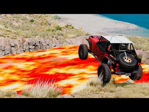 Cars vs Giant Lava Crater - BeamNG.drive (Giant Pit and Deep Water )