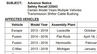 3 Million Fords Recalled AGAIN - 22s43 Shifter Cable Bushing - Fusion, Transit, Cmax, Edge, Escape