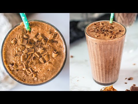 2 Minutes Easy Banana Peanut Butter Chocolate Smoothie - Protein Rich Smoothie - Healthy Breakfast