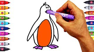 How to Draw Penguin for Children, Drawing and Coloring Page for Kids Baby