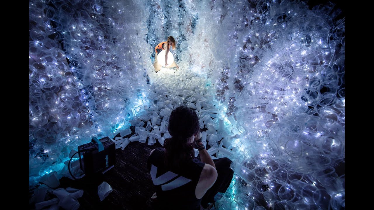 art installation cave using plastic by von wong