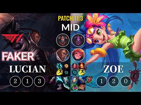 T1 Faker Lucian vs Zoe Mid - KR Patch 11.3