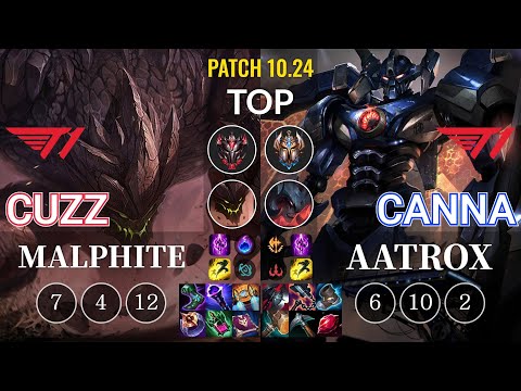 T1 Cuzz Malphite vs T1 Canna Aatrox Top - KR Patch 10.24