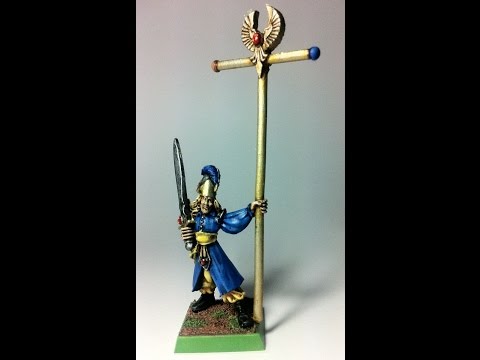 Level Up Does 18: Sir Loras of the House Myint bearing the Victory Banner (GW High Elf miniature) theme and paint tips