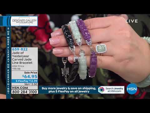 Jade of Yesteryear Sterling Silver Carved Jade Line Brac...