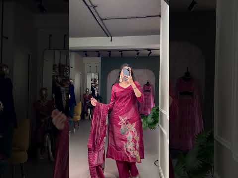 Navy Blue Floral Roman Silk Salwar Suit – Beads & Blooms Handcrafted Perfection