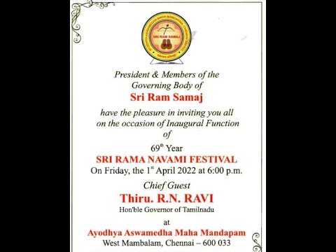 69th Sri Rama Navami Festival 2022 | Inaugural Function-Chief Guest Hon'ble Governor Thiru RN Ravi