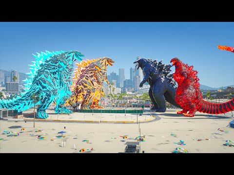 Team Godzilla Earth vs Shin Godzilla, Venom Godzilla Epic FIght ( GTA V Mods )